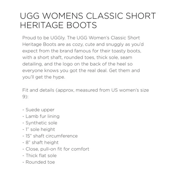 UGG Women Classic Short Heritage Boots