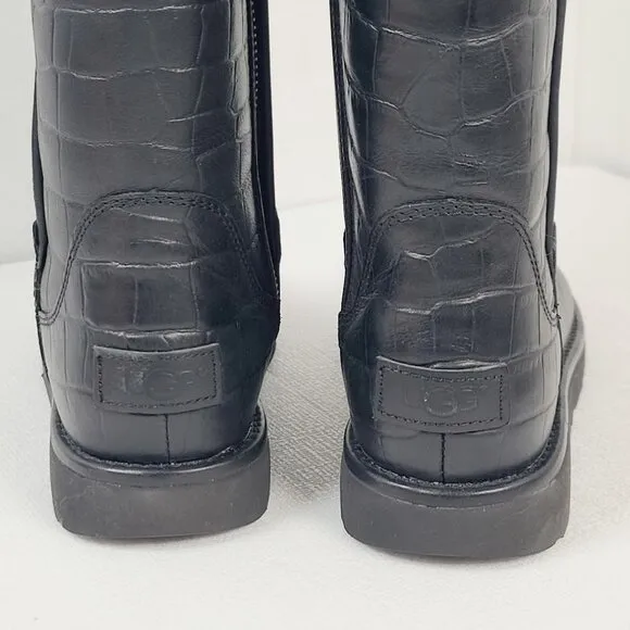 UGG Women's Black Abree II Classic Luxe Croc Leather Tall Winter Boots Size 6