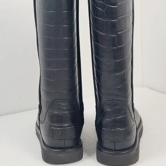 UGG Women's Black Abree II Classic Luxe Croc Leather Tall Winter Boots Size 6