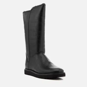 UGG Women's Black Abree II Classic Luxe Croc Leather Tall Winter Boots Size 6