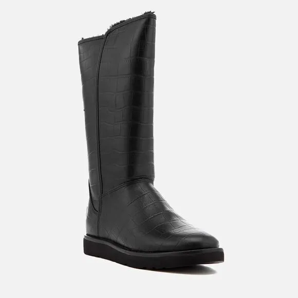 UGG Women's Black Abree II Classic Luxe Croc Leather Tall Winter Boots Size 6