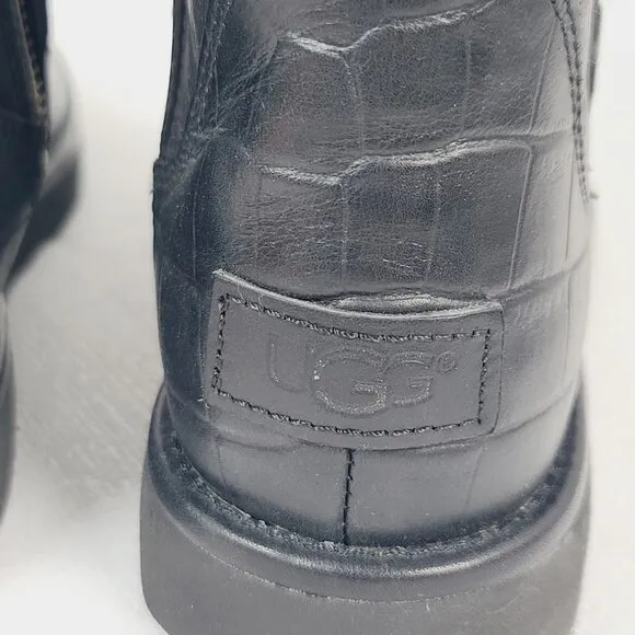 UGG Women's Black Abree II Classic Luxe Croc Leather Tall Winter Boots Size 6