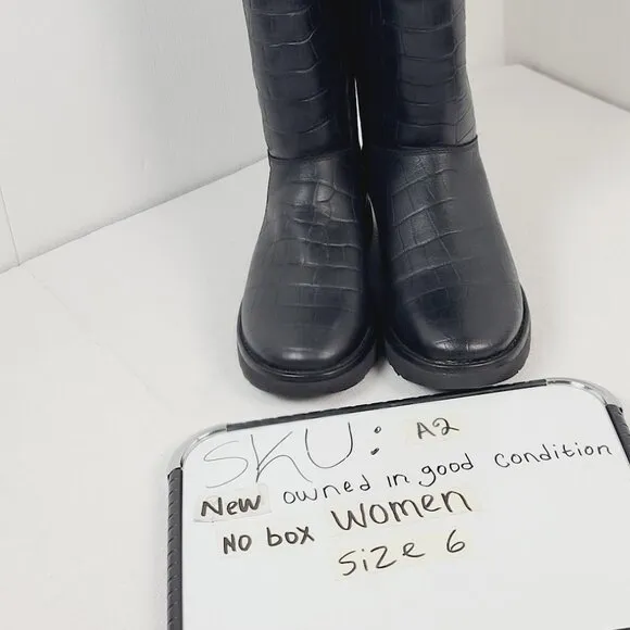 UGG Women's Black Abree II Classic Luxe Croc Leather Tall Winter Boots Size 6