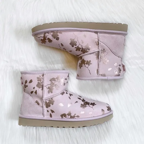UGG Women’s Classic Mini Floral Foil Seashell Pink Boots