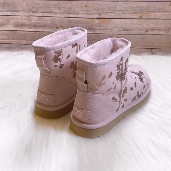 UGG Women’s Classic Mini Floral Foil Seashell Pink Boots