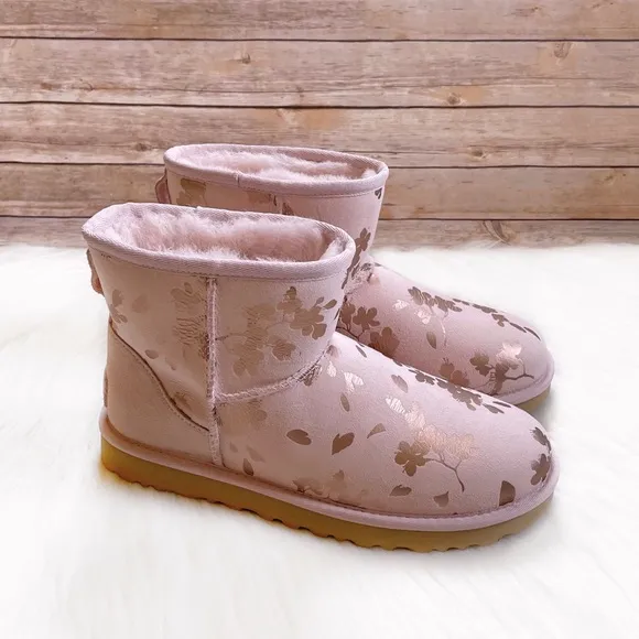 UGG Women’s Classic Mini Floral Foil Seashell Pink Boots
