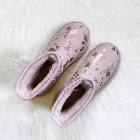 UGG Women’s Classic Mini Floral Foil Seashell Pink Boots