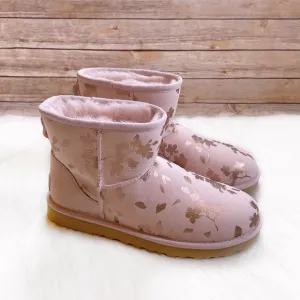 UGG Women’s Classic Mini Floral Foil Seashell Pink Boots