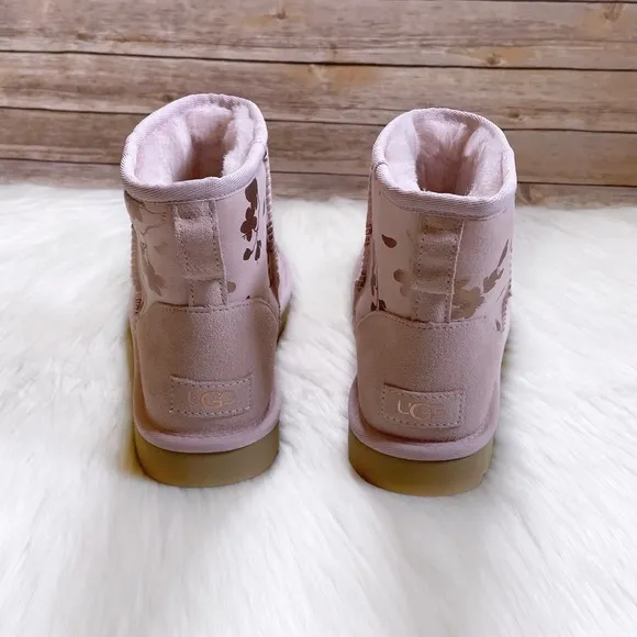 UGG Women’s Classic Mini Floral Foil Seashell Pink Boots
