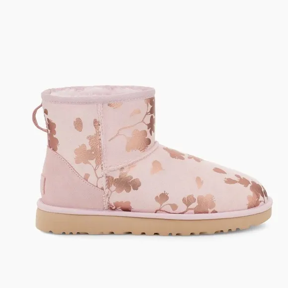 UGG Women’s Classic Mini Floral Foil Seashell Pink Boots