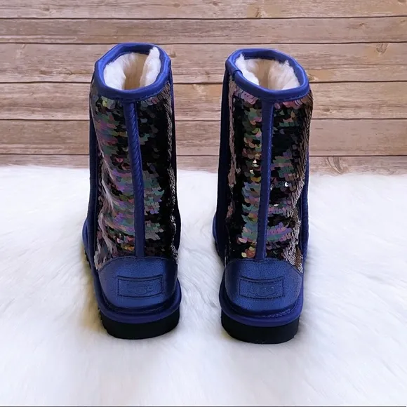 UGG Women’s Classic Short Sequin Blue Boots