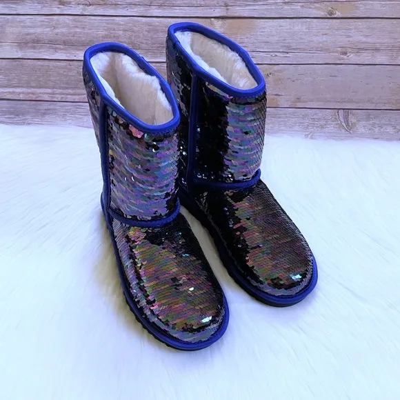 UGG Women’s Classic Short Sequin Blue Boots