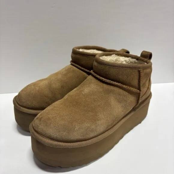 UGG Women’s Classic Ultra Mini Platform Booties Brown, Size 7 M