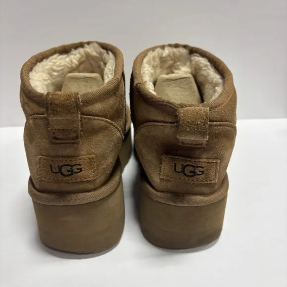 UGG Women’s Classic Ultra Mini Platform Booties Brown, Size 7 M