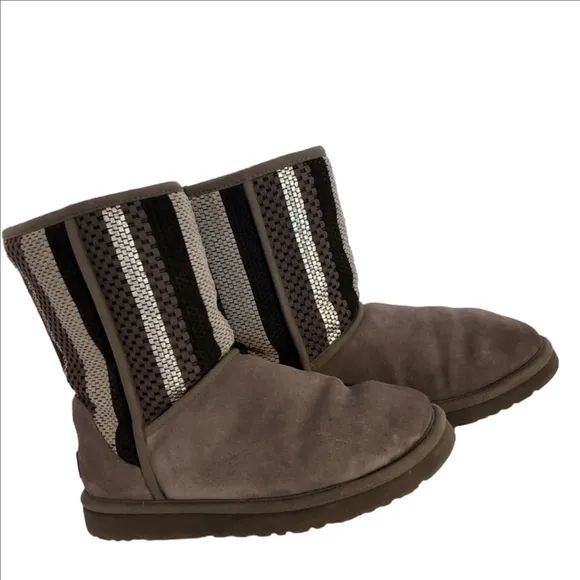 UGG Women's US 8 Woven Weave Suede Charcoal Gray Classic Short Boots 1010551