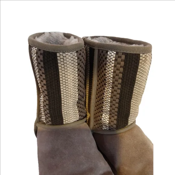 UGG Women's US 8 Woven Weave Suede Charcoal Gray Classic Short Boots 1010551