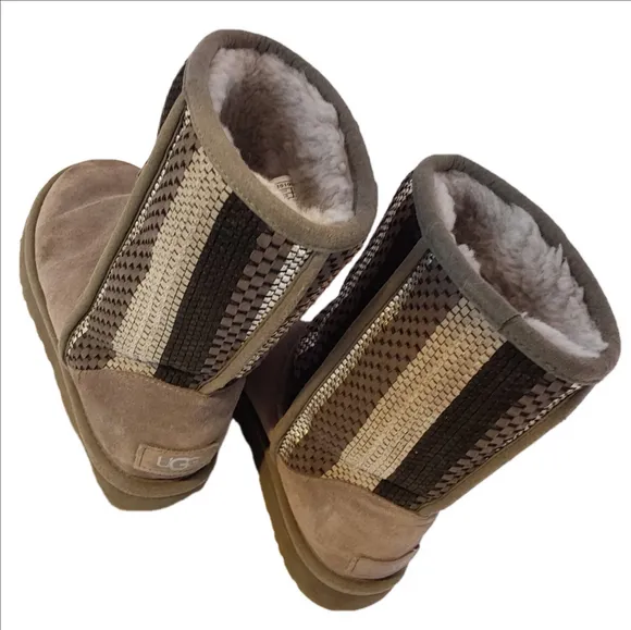UGG Women's US 8 Woven Weave Suede Charcoal Gray Classic Short Boots 1010551