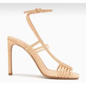 Ulla Johnson Chantal Cage High Heel Sandal Studded Beige Leather Sandals in Whit