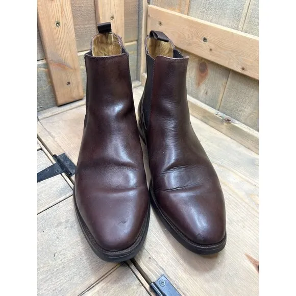 US11 Jack Erwin Mens Brown Leather Pointed Toe Pull On Chelsea Boots