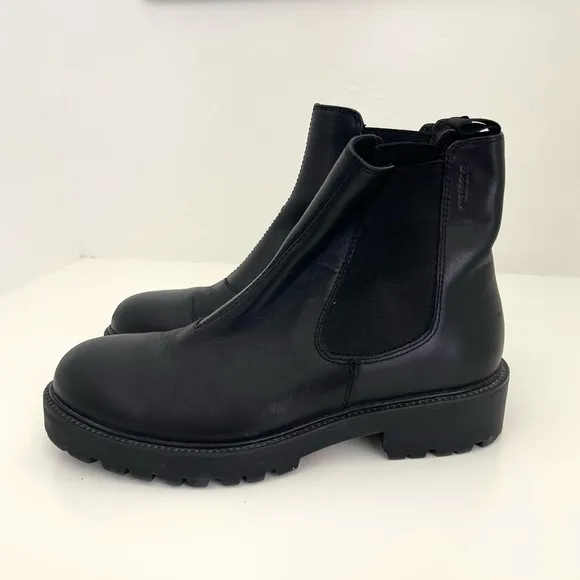 Vagabond Kenova Lug Sole Black Leather Pull On Chunky Ankle Chelsea Boots Size 7