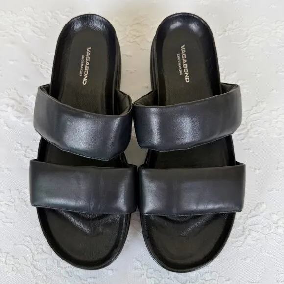 Vagabond Shoemakers Black Leather Slide Sandals - Size 39