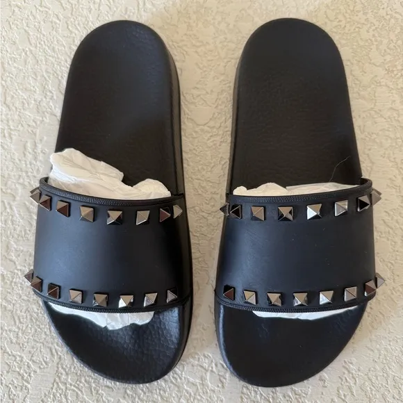 Valentino Black Studded Slide Sandals