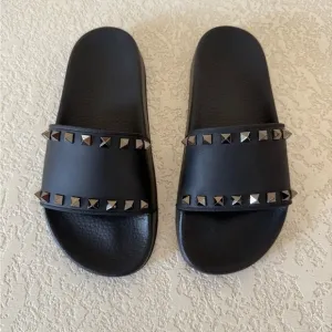 Valentino Black Studded Slide Sandals