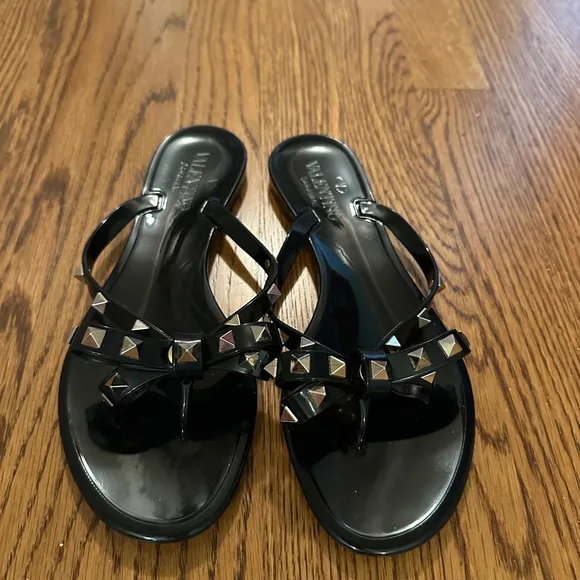 Valentino Black Studded Slide Sandals