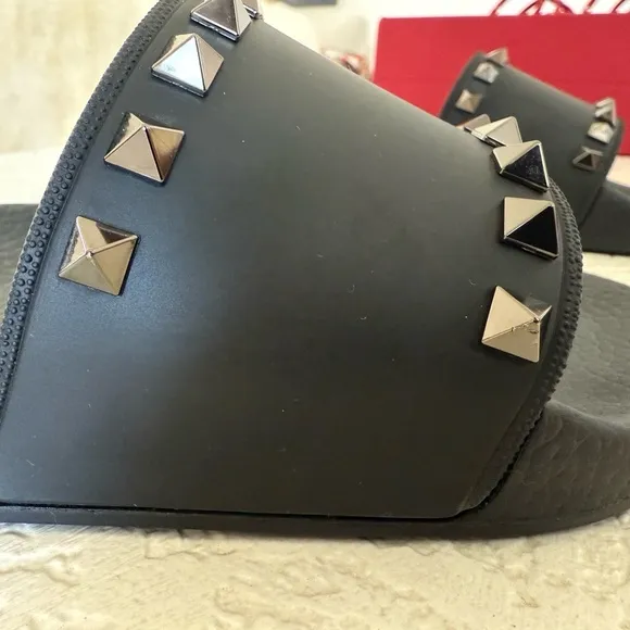 Valentino Black Studded Slide Sandals