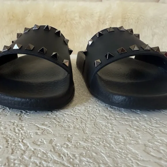 Valentino Black Studded Slide Sandals