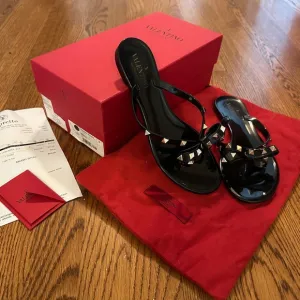 Valentino Black Studded Slide Sandals