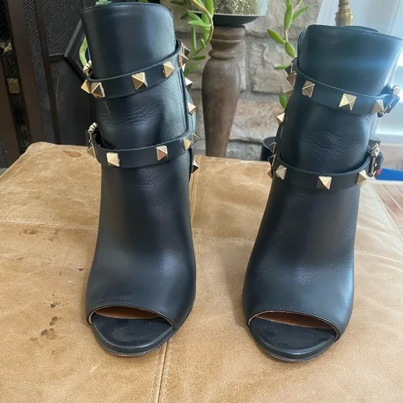 Valentino Garavani Black Heeled Boots with Studded Design