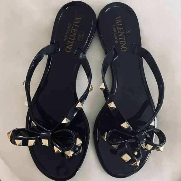 Valentino Garavani Bow Black Studded Jelly Sandals