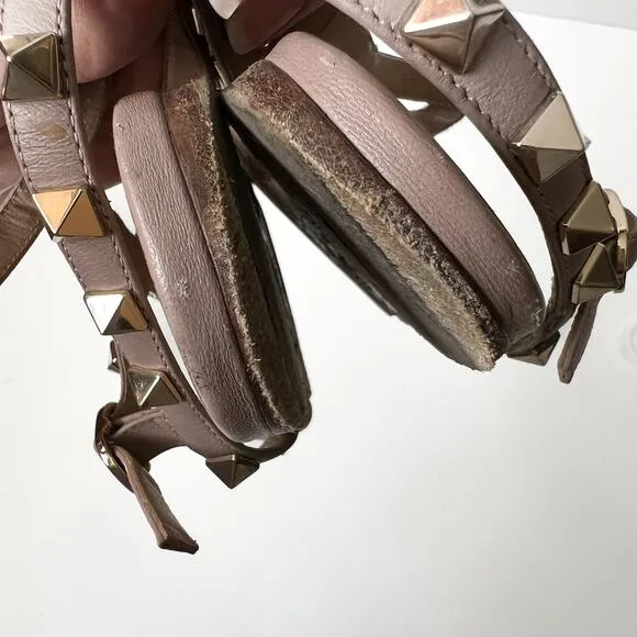 Valentino Garavani Rockstud Flat Caged Leather Sandals Women's Beige Poudre 37