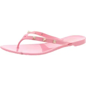 Valentino Garavani Womens Pink Patent Studded Thong Jelly Sandals Shoes