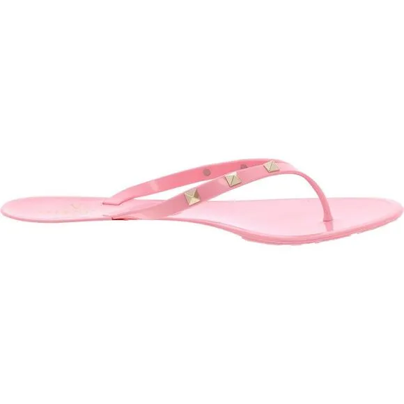 Valentino Garavani Womens Pink Patent Studded Thong Jelly Sandals Shoes