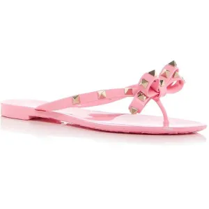 Valentino Garavani Womens PM Thong Pink Studded Bow Thong Sandals Shoes