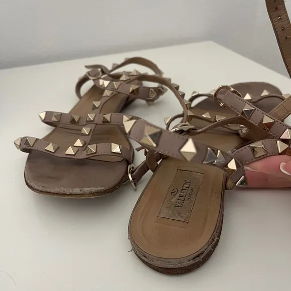 Valentino Rockstud Caged Leather Ankle Strapped Sandal