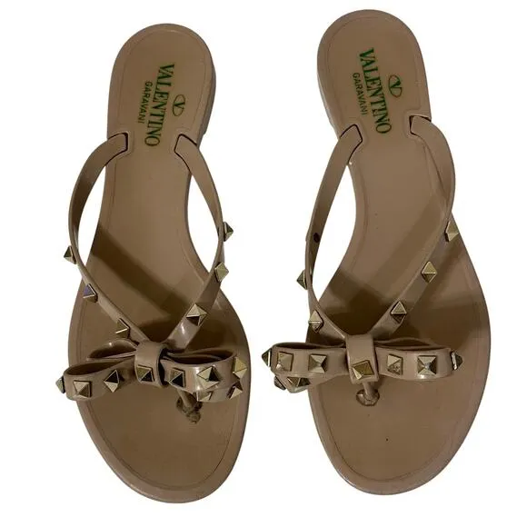 Valentino Taupe Valentino Garavani Rockstud Bow Sandals size 9.5