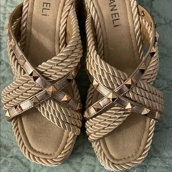 Vaneli Women's Crem Rope Wedge Sandal