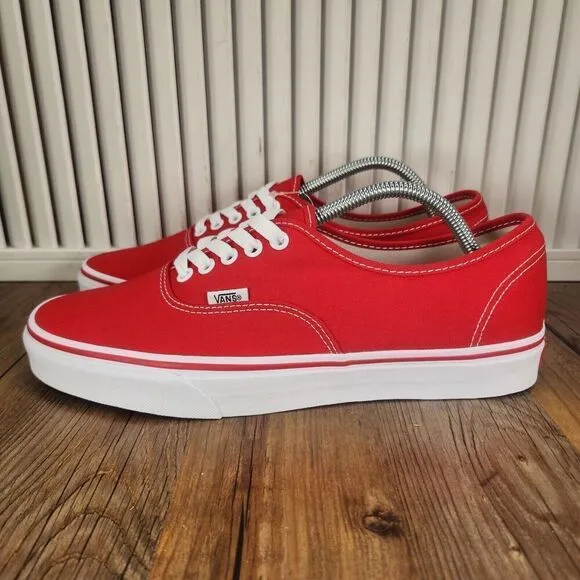 Vans Authentic Mens Sz 10.5 Red Canvas Skater Skateboarding Style Sneakers Shoes