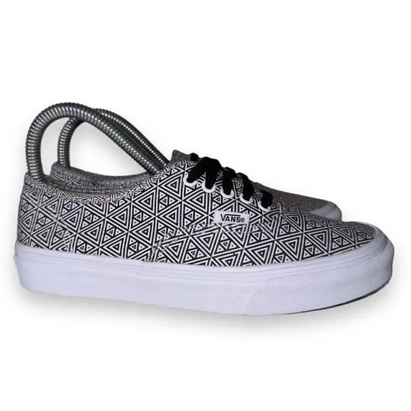 Vans Authentic Slim Skate Sneakers &quot;Geometric&quot; White / Black Women's 6.5