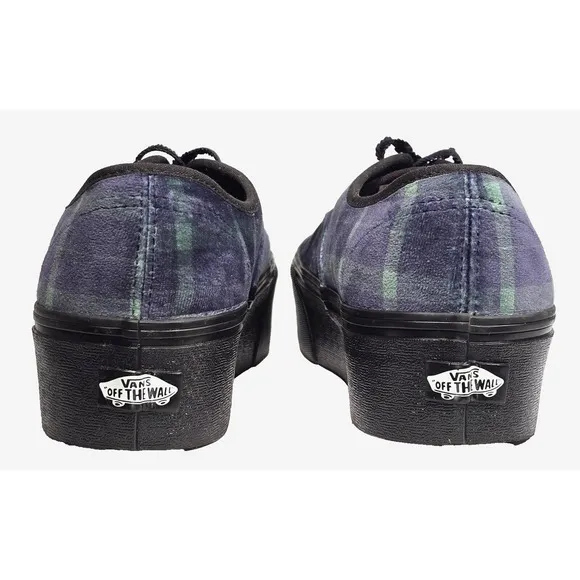 Vans Authentic Stackform Velvet Plaid Shoes Men's Size 10 Blue Green Sneakers