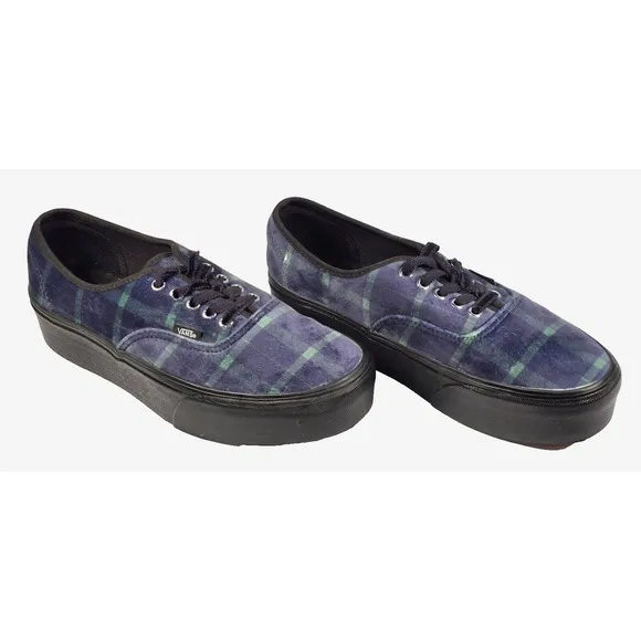 Vans Authentic Stackform Velvet Plaid Shoes Men's Size 10 Blue Green Sneakers