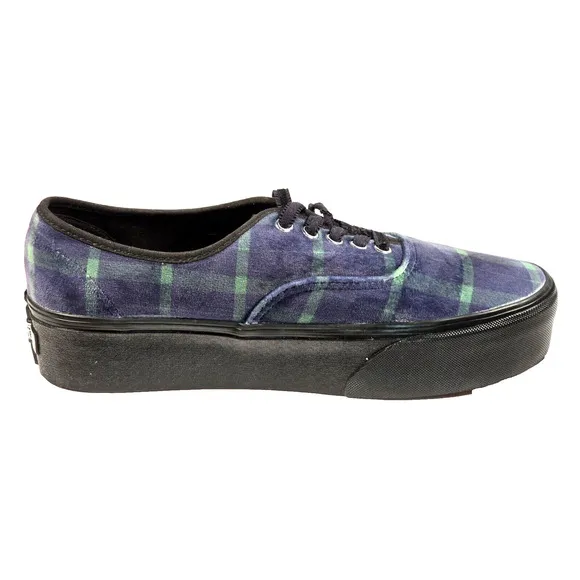 Vans Authentic Stackform Velvet Plaid Shoes Men's Size 10 Blue Green Sneakers