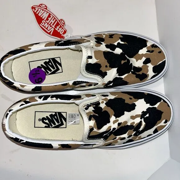 VANS Classic Slip On Cow Calico Sneakers M 5 W 6.5 Brown VN0A7Q5DMUL