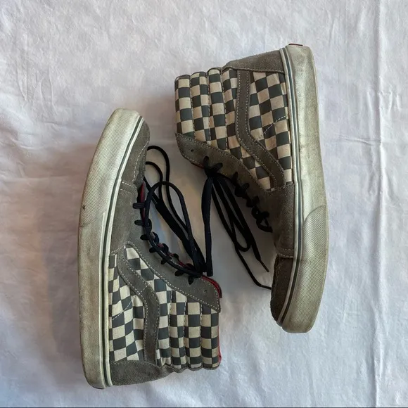 Vans Grey Checkered High Top Sneakers, 9