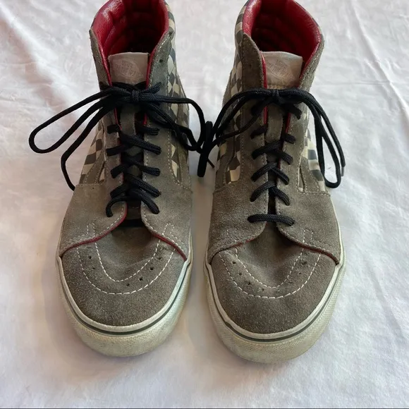 Vans Grey Checkered High Top Sneakers, 9