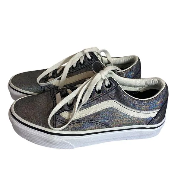 Vans Iridescent Silver Metallic Old Skool Skater Shoes Sneakers M 4 W 5.5
