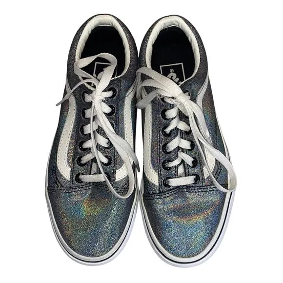 Vans Iridescent Silver Metallic Old Skool Skater Shoes Sneakers M 4 W 5.5